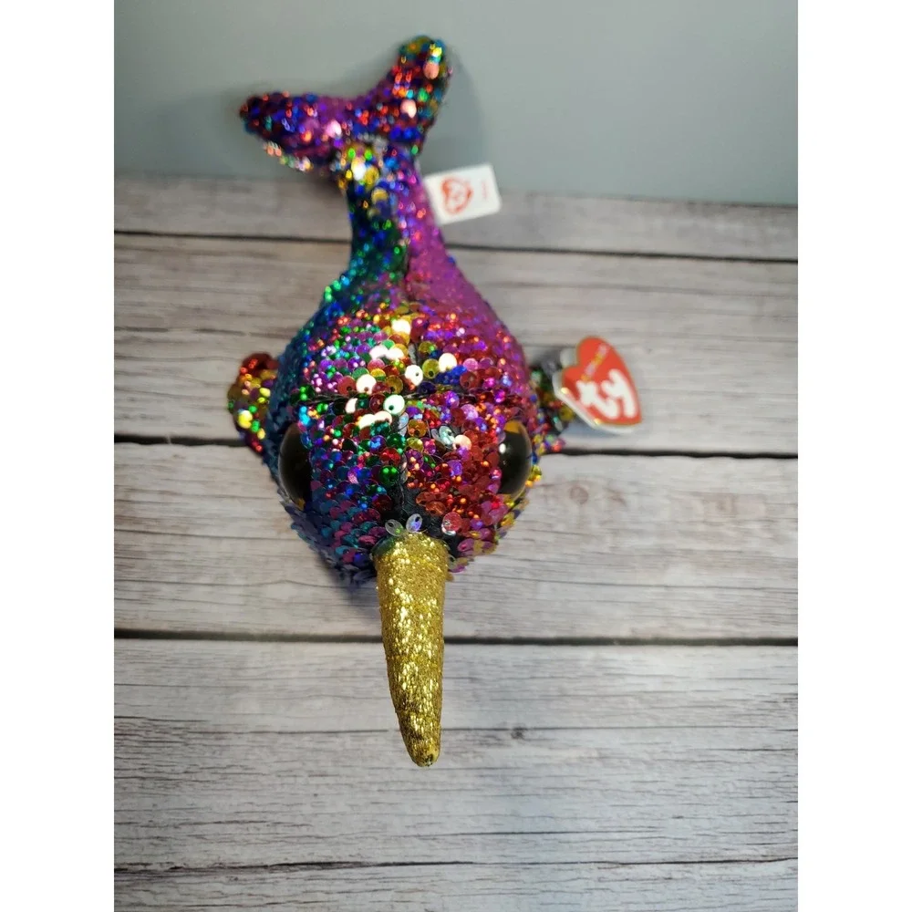 CALYPSO - NARWHAL - Ty FLIPPABLES‎ Sequin Beanie Boos with MINT TAGS